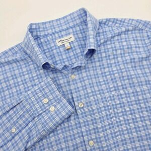 Peter Millar Summer Comfort Shirt Men's Large Plaid Button Down Blue White